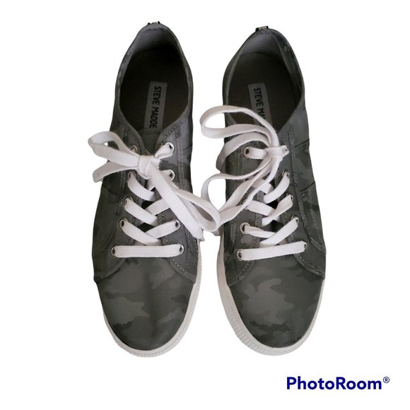 Steve Madden Women's Camo Platform Emmi Sneaker Gray Metallic Shoe Size 9M - Picture 11 of 15